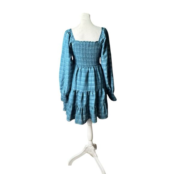 Cottagecore Babydoll UO Sz Small Smocked Plaid Mini Dress Boho Western Cowgirl - Picture 5 of 8